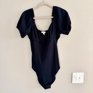 Topshop Black Puff Sleeve Bodysuit - XL